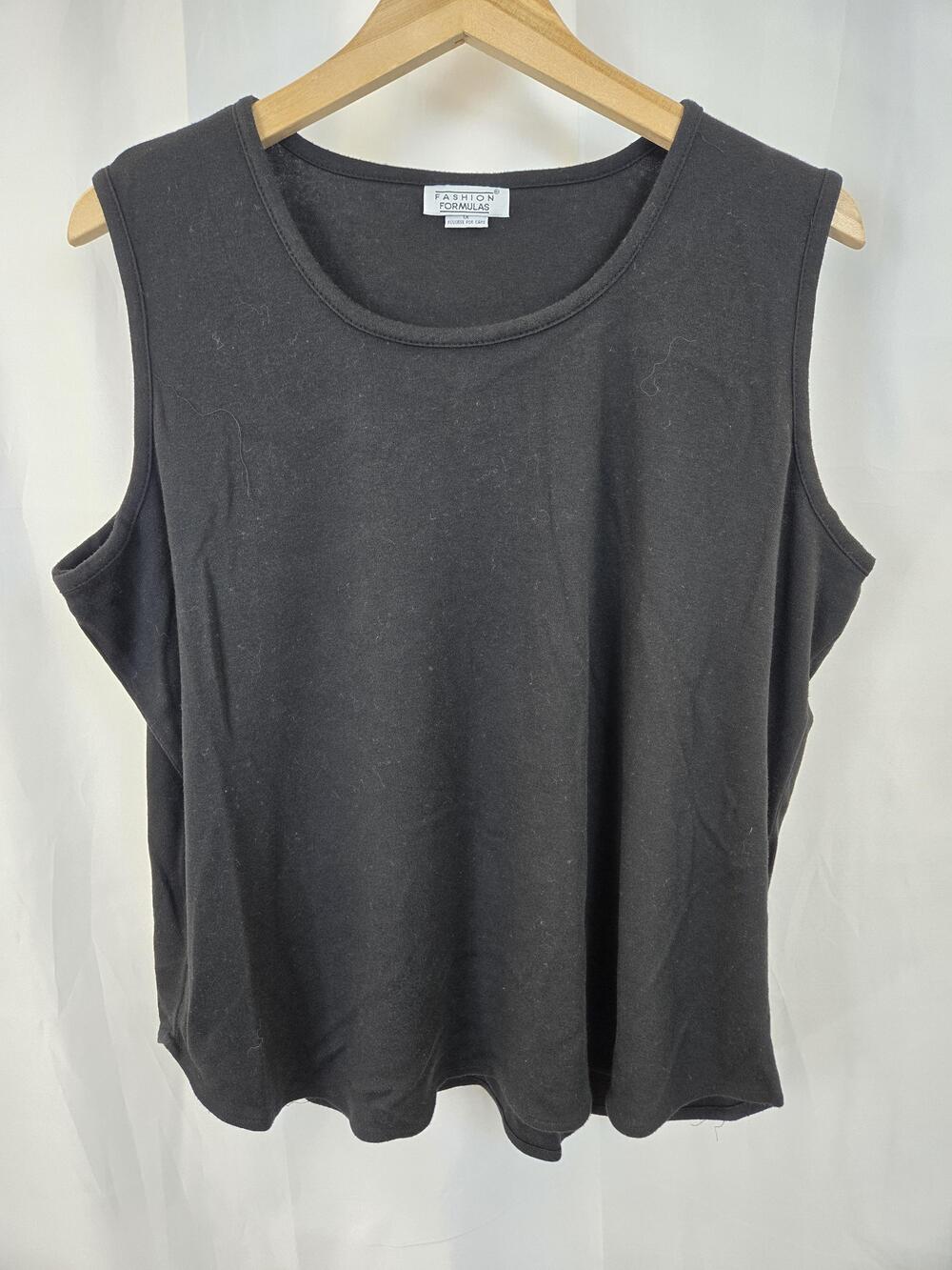 Fashion Formulas Tank Top Womens 1X Black Scoop Neck Sleeveless Basic Jersey